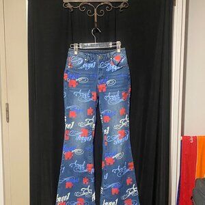 Shein "You Are Puzzling" Wide Leg Jeans – Y2K Retro Print Denim (XS)